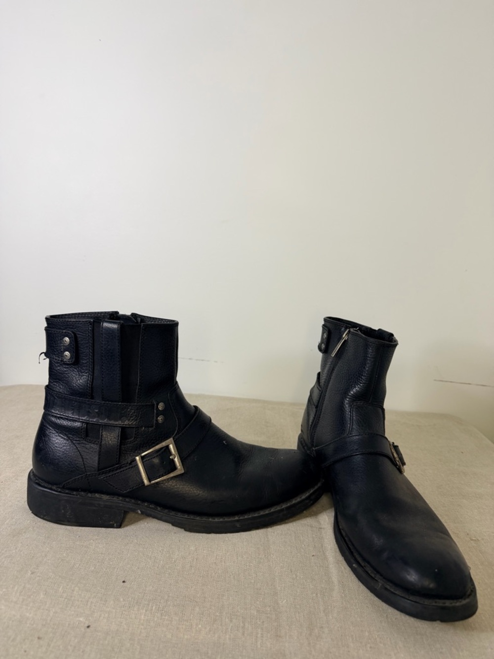 Harley Davidson Harness Leather Boots Mens 12 Black Biker Zip